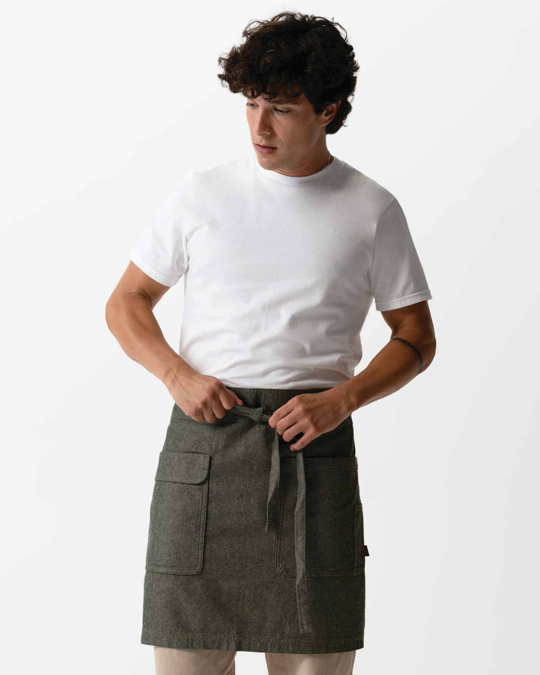 ユーティリティ 綿100% オックスフォード オリーブ ナチュラル ミドル サロン（前掛け） エプロン｜Chef Works Japan