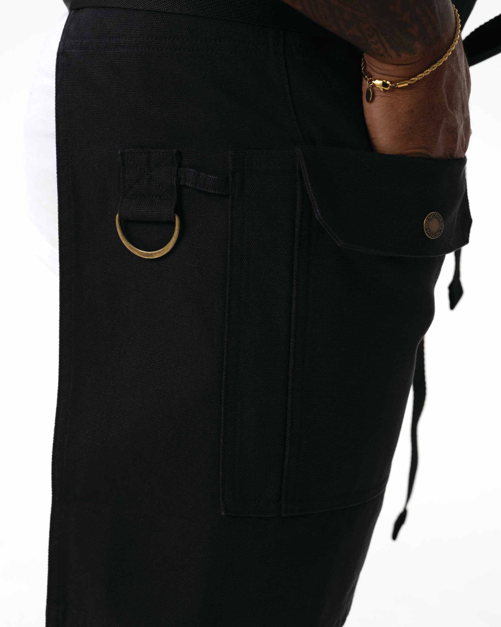 タクティカル 綿100% 厚地キャンバス ブラック ミドル サロン（前掛け） エプロン｜Chef Works Japan