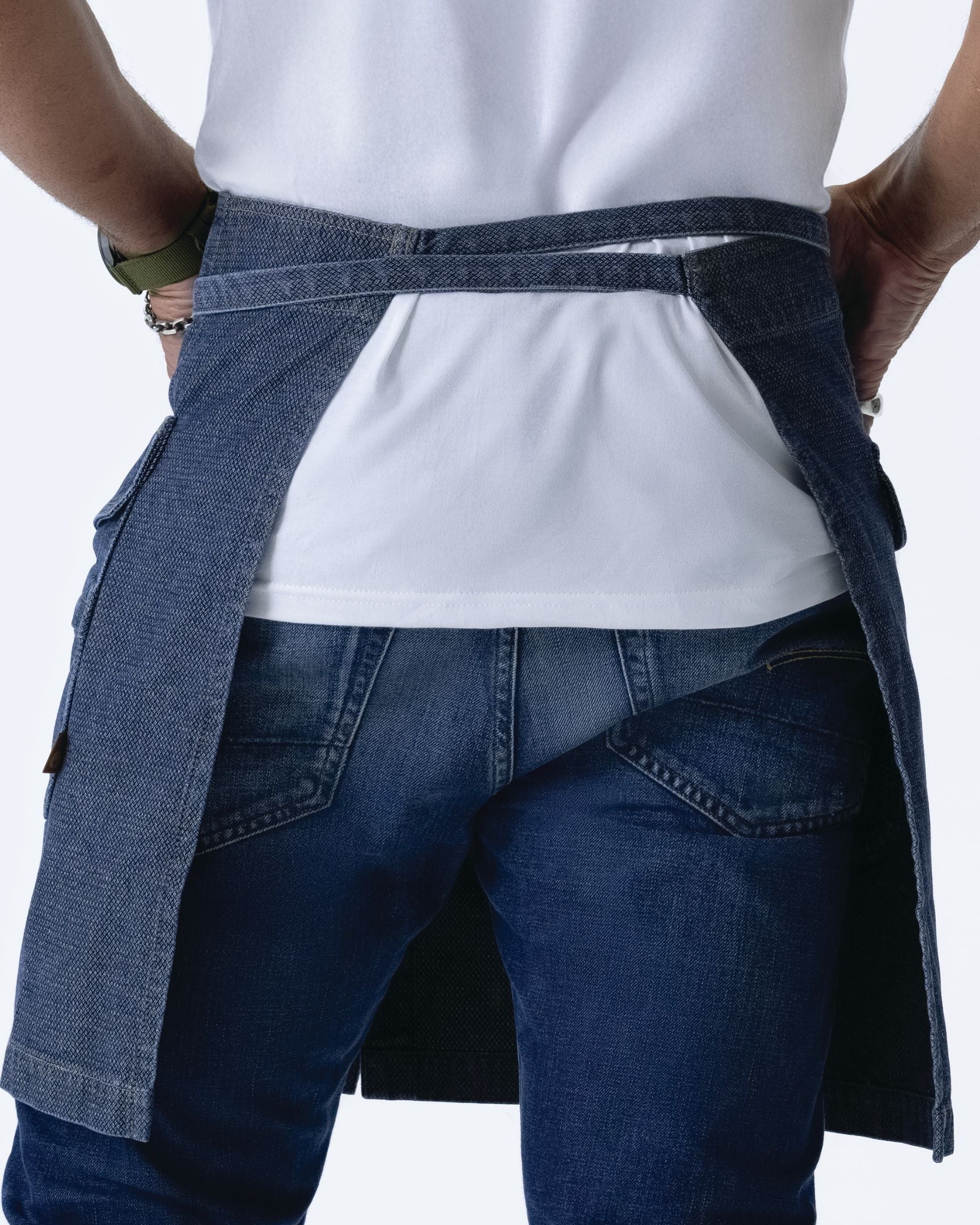 クラフトマン 綿100% プレミアム ジャガード デニム インディゴブルー ミドル サロン 前掛け エプロン｜Chef Works Japan