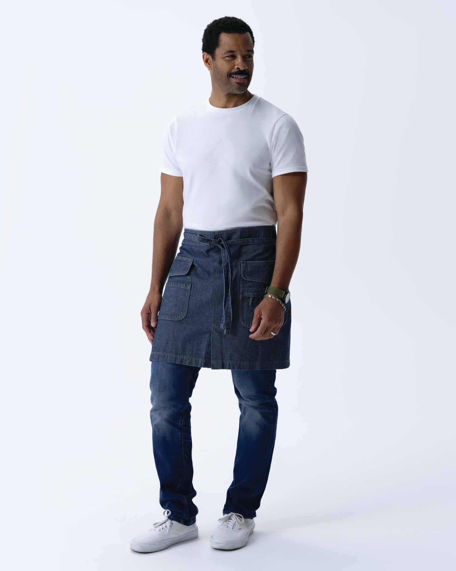 クラフトマン 綿100% プレミアム ジャガード デニム インディゴブルー ミドル サロン 前掛け エプロン｜Chef Works Japan