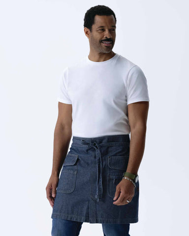 クラフトマン 綿100% プレミアム ジャガード デニム インディゴブルー ミドル サロン 前掛け エプロン｜Chef Works Japan