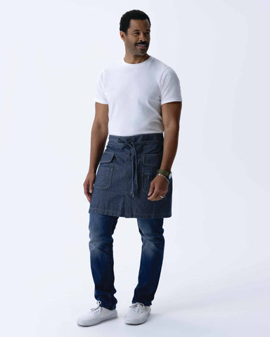 クラフトマン 綿100% プレミアム ジャガード デニム インディゴブルー ミドル サロン 前掛け エプロン｜Chef Works Japan