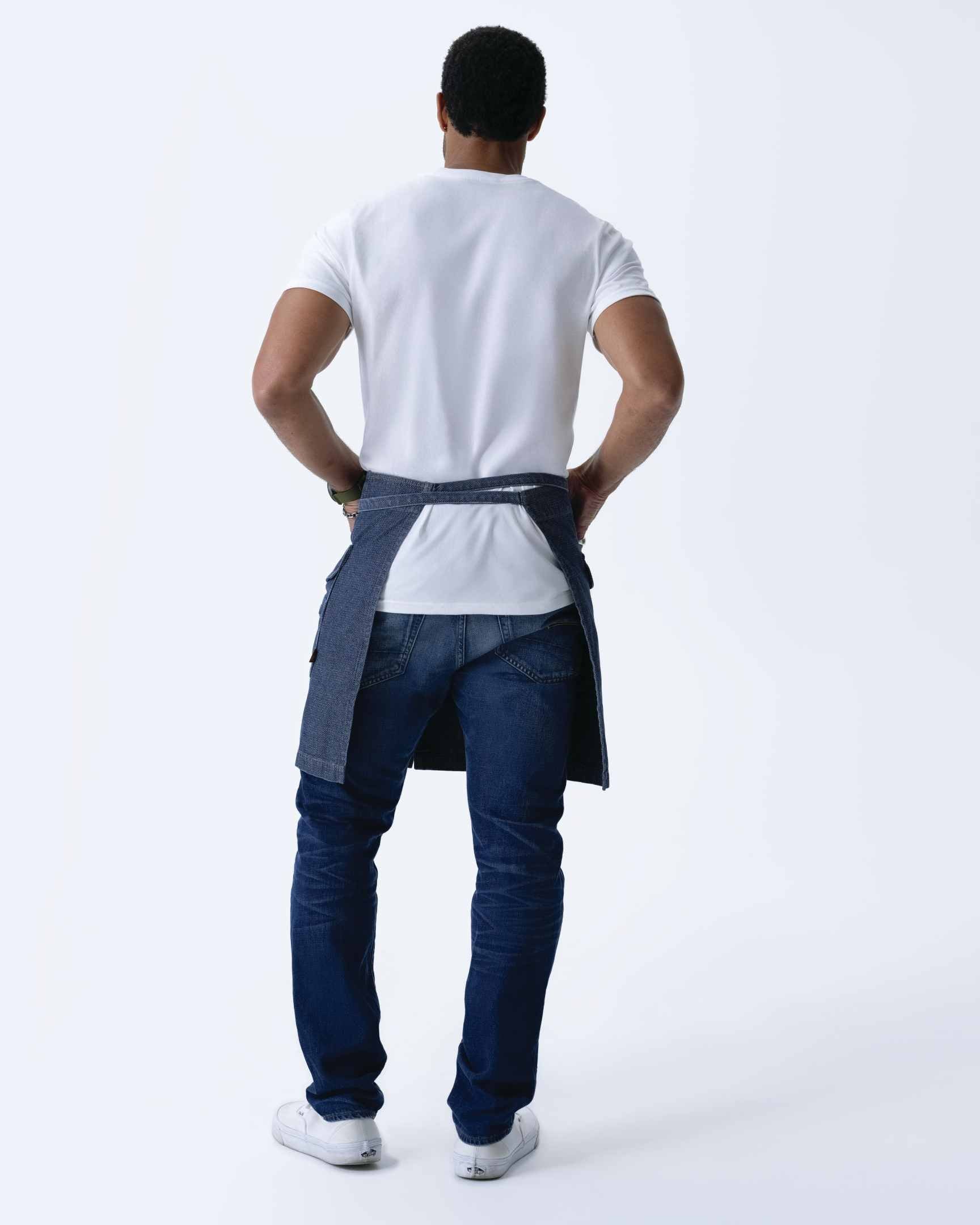 クラフトマン 綿100% プレミアム ジャガード デニム インディゴブルー ミドル サロン 前掛け エプロン｜Chef Works Japan