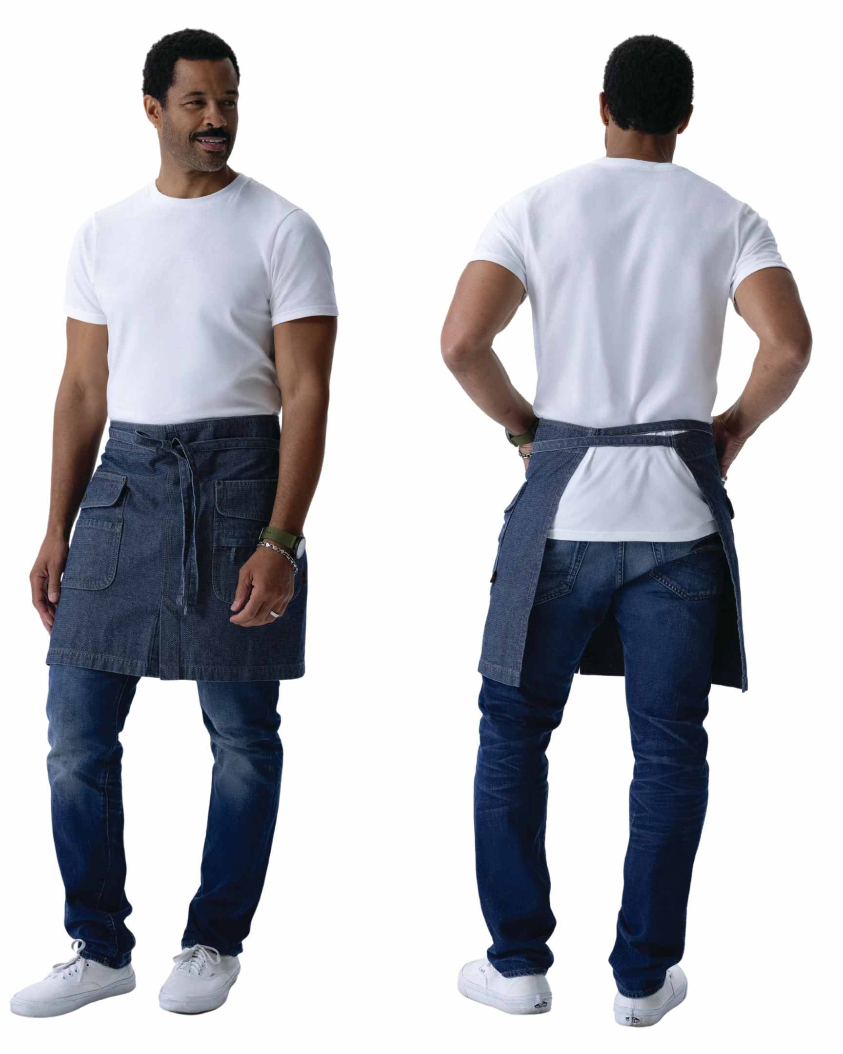 クラフトマン 綿100% プレミアム ジャガード デニム インディゴブルー ミドル サロン 前掛け エプロン｜Chef Works Japan