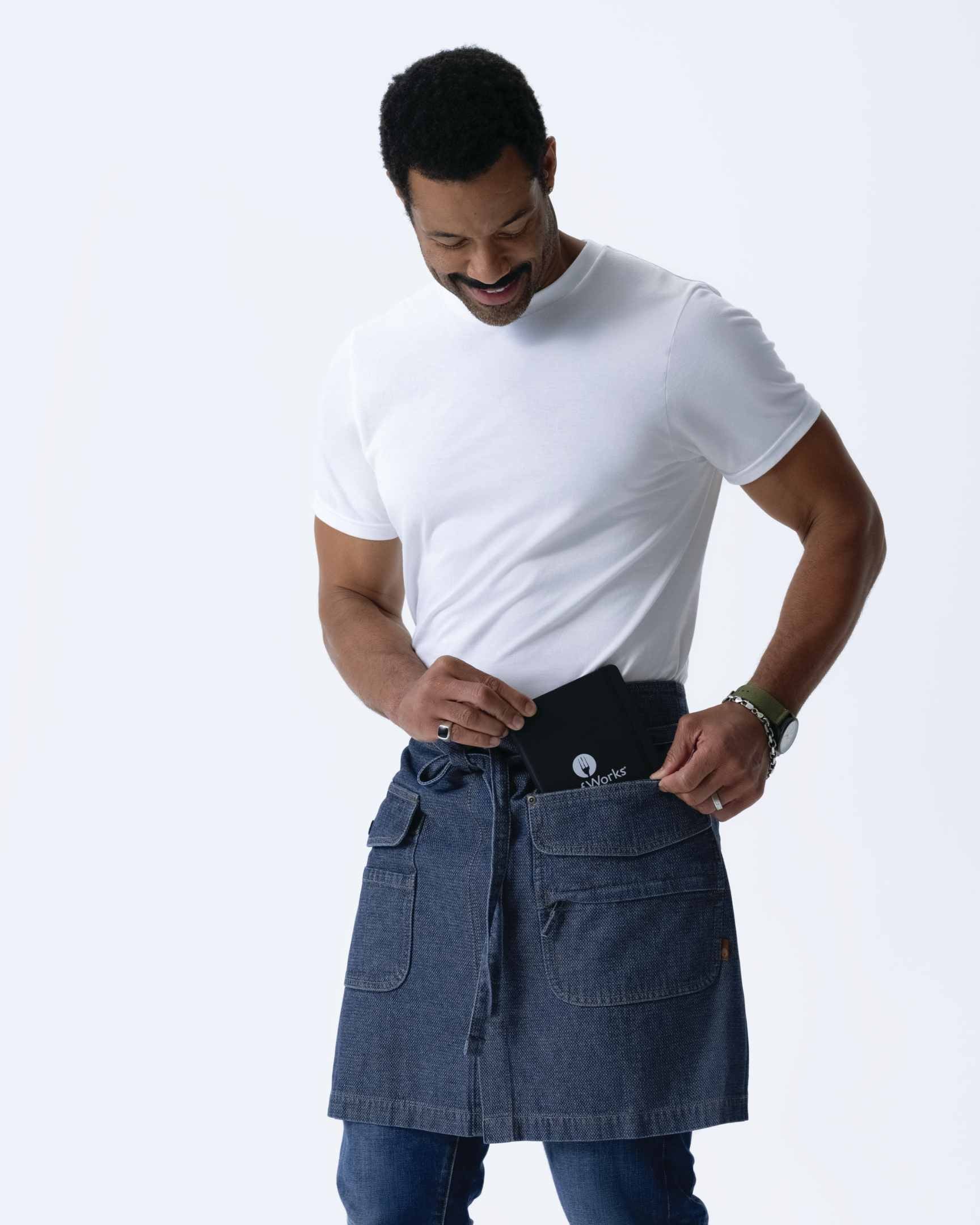 クラフトマン 綿100% プレミアム ジャガード デニム インディゴブルー ミドル サロン 前掛け エプロン｜Chef Works Japan