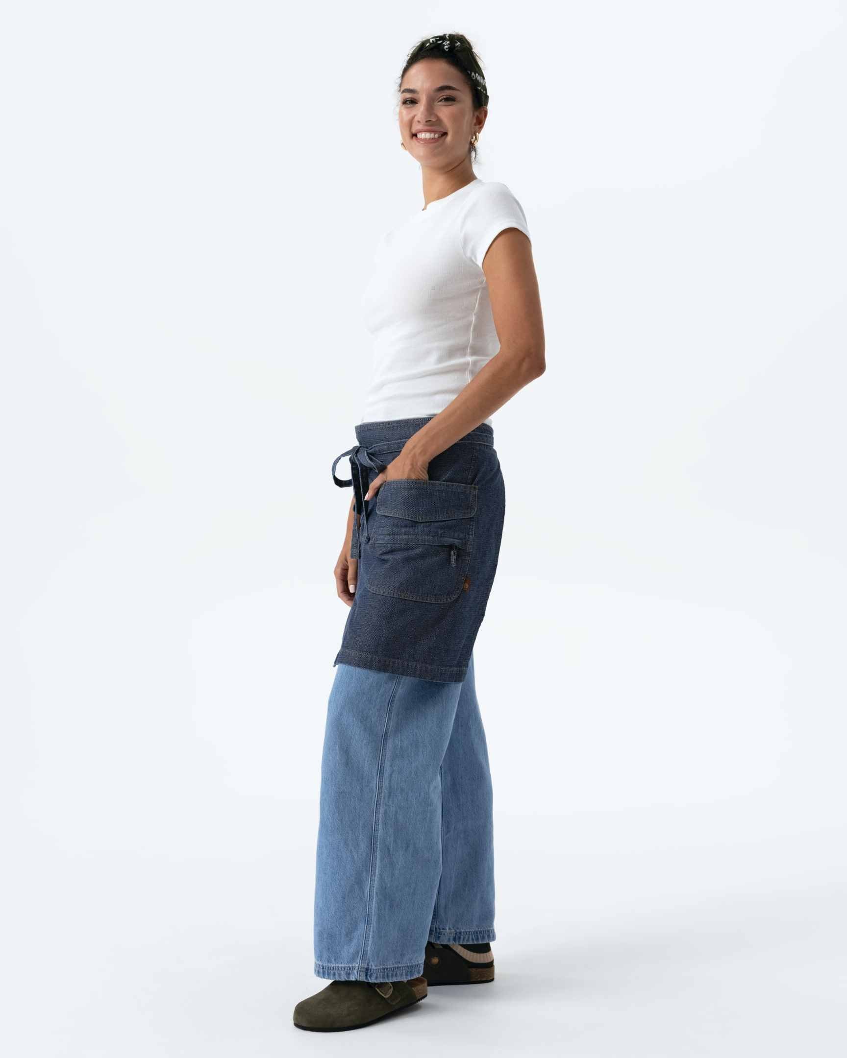 クラフトマン 綿100% プレミアム ジャガード デニム インディゴブルー ミドル サロン 前掛け エプロン｜Chef Works Japan