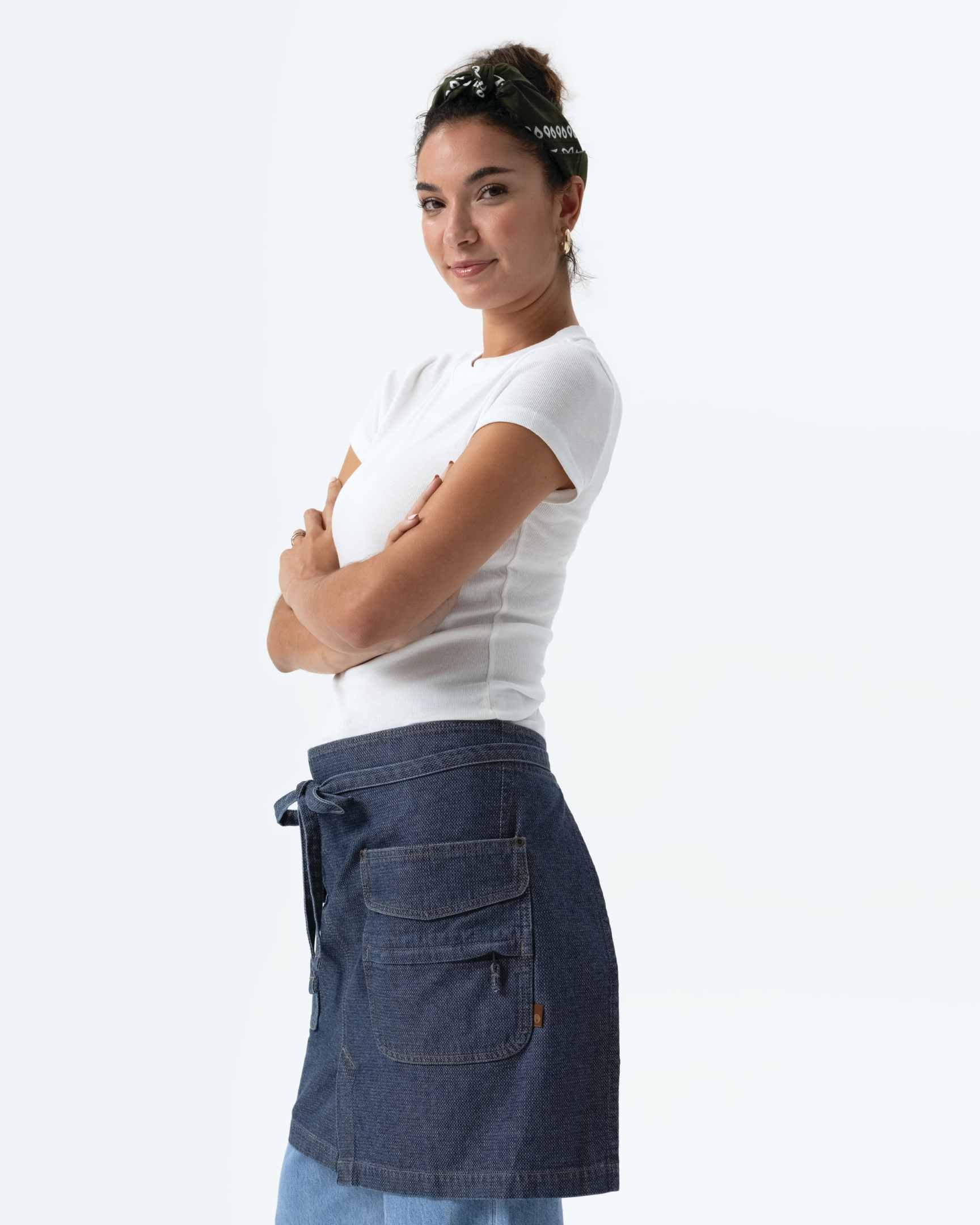 クラフトマン 綿100% プレミアム ジャガード デニム インディゴブルー ミドル サロン 前掛け エプロン｜Chef Works Japan