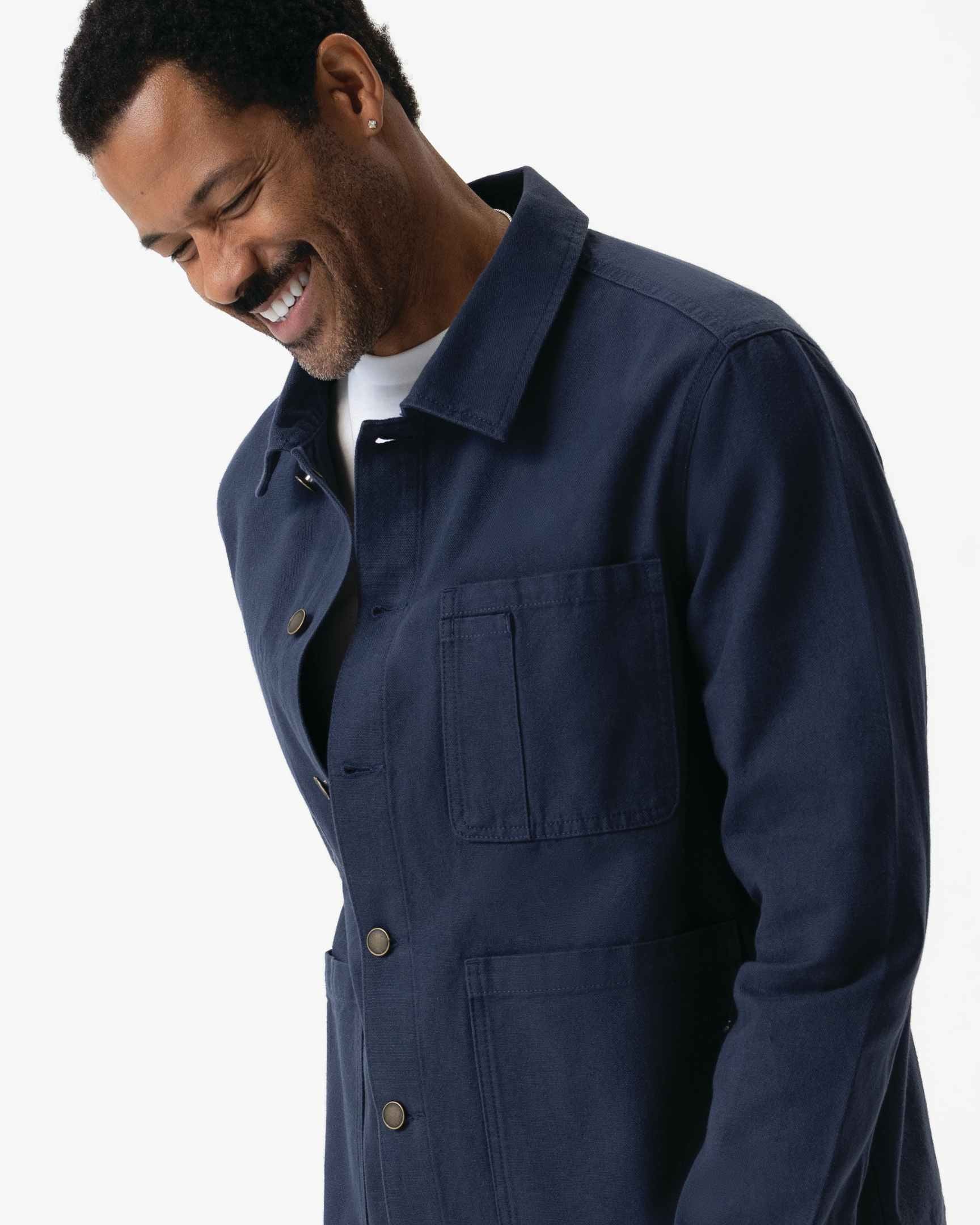 メンズ チョアコート ネイビー 綿100％ キャンバス モールスキン調｜Chef Works Japan