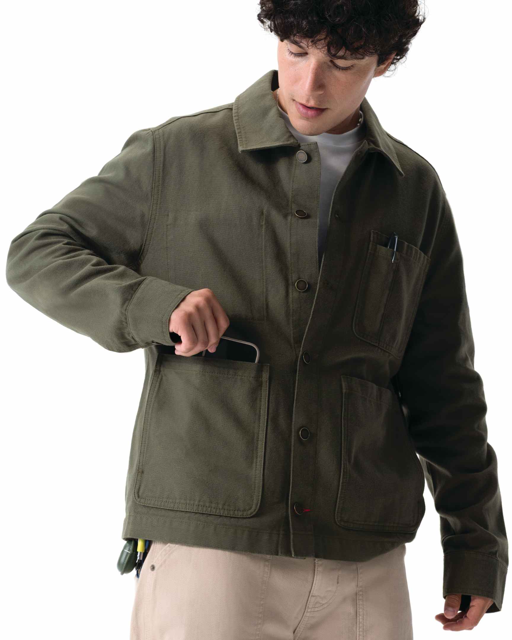 メンズ チョアコート オリーブグリーン 綿100％ キャンバス モールスキン調｜Chef Works Japan