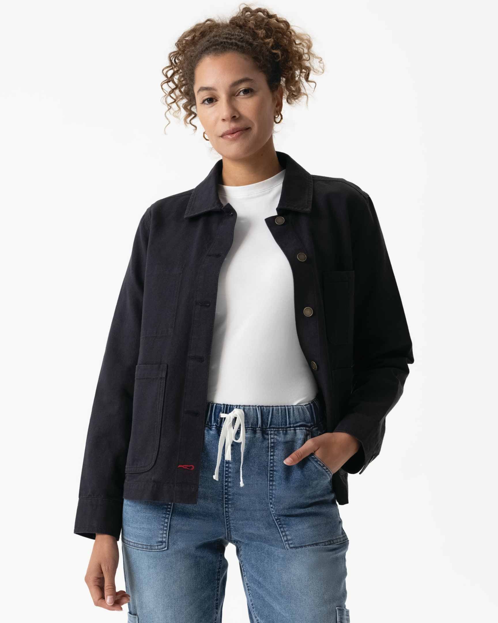 レディース チョアコート ブラック 綿100％ キャンバス モールスキン調｜Chef Works Japan