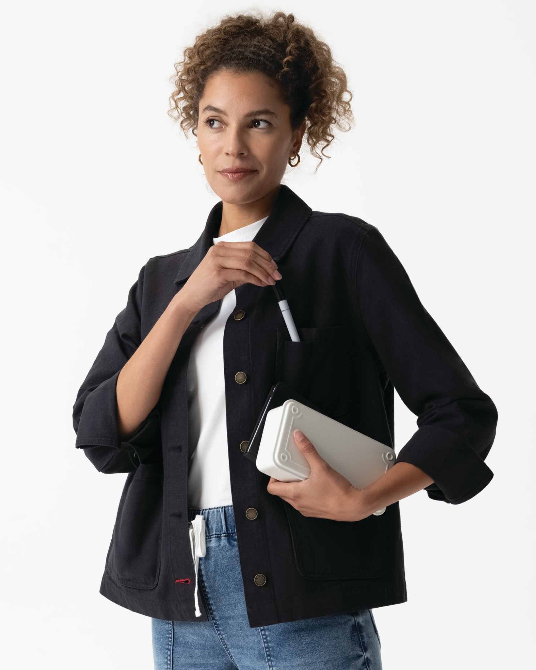 レディース チョアコート ブラック 綿100％ キャンバス モールスキン調｜Chef Works Japan