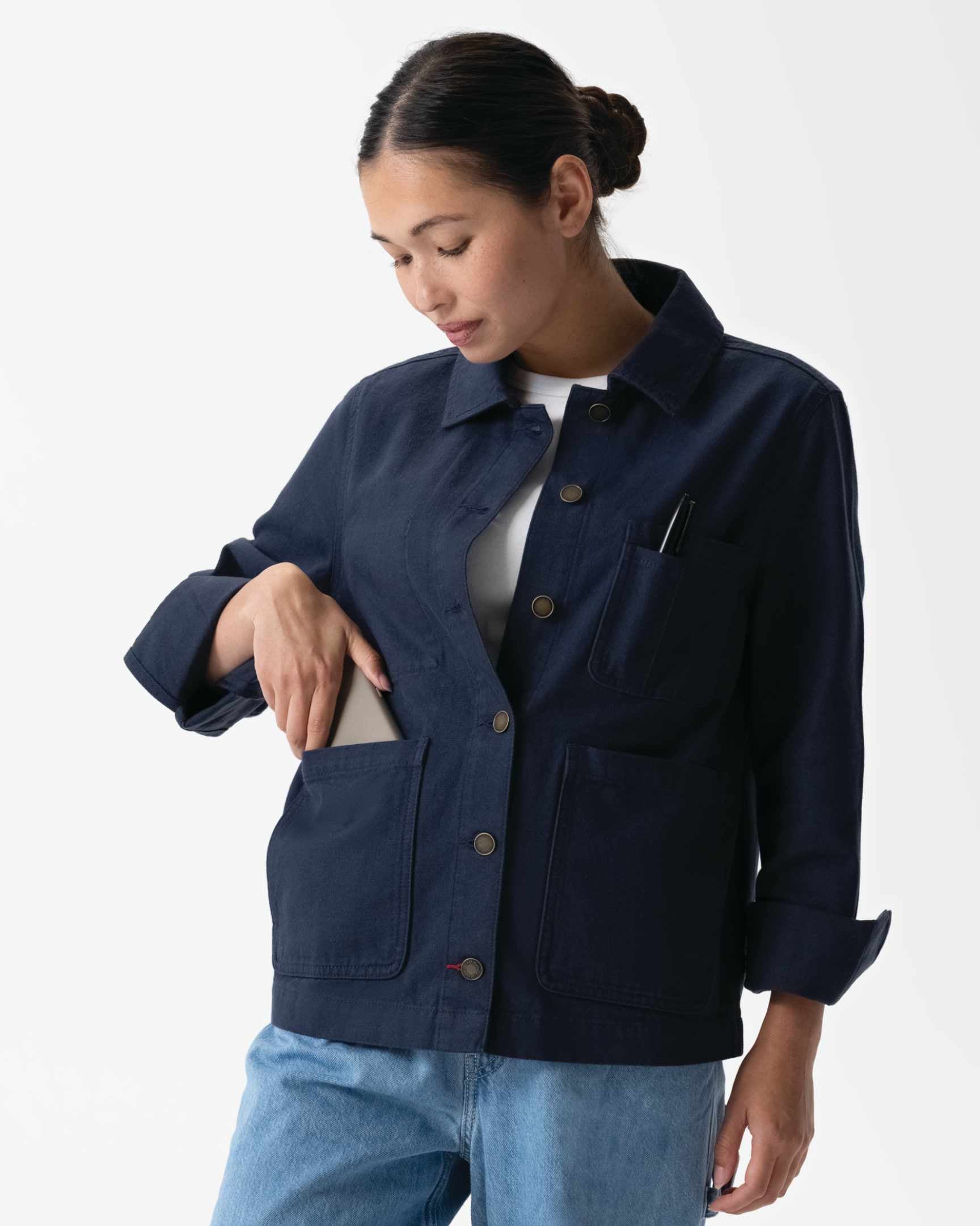 レディース チョアコート ネイビー 綿100％ キャンバス モールスキン調｜CChef Works Japan