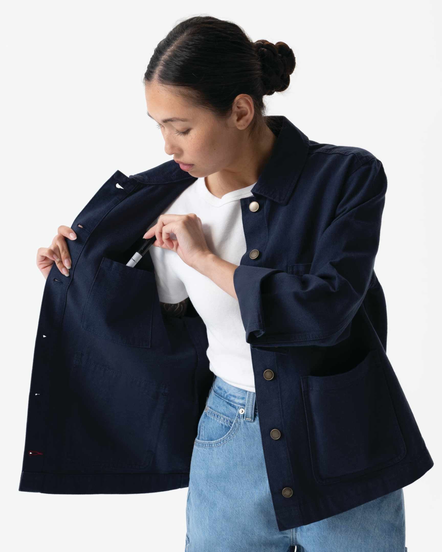 レディース チョアコート ネイビー 綿100％ キャンバス モールスキン調｜CChef Works Japan