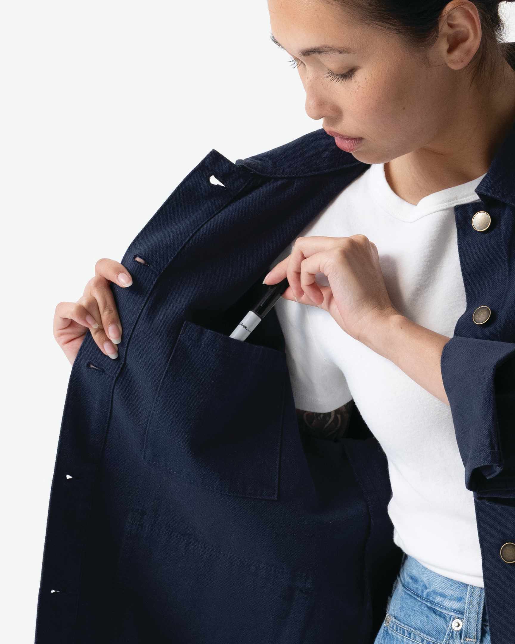 レディース チョアコート ネイビー 綿100％ キャンバス モールスキン調｜CChef Works Japan