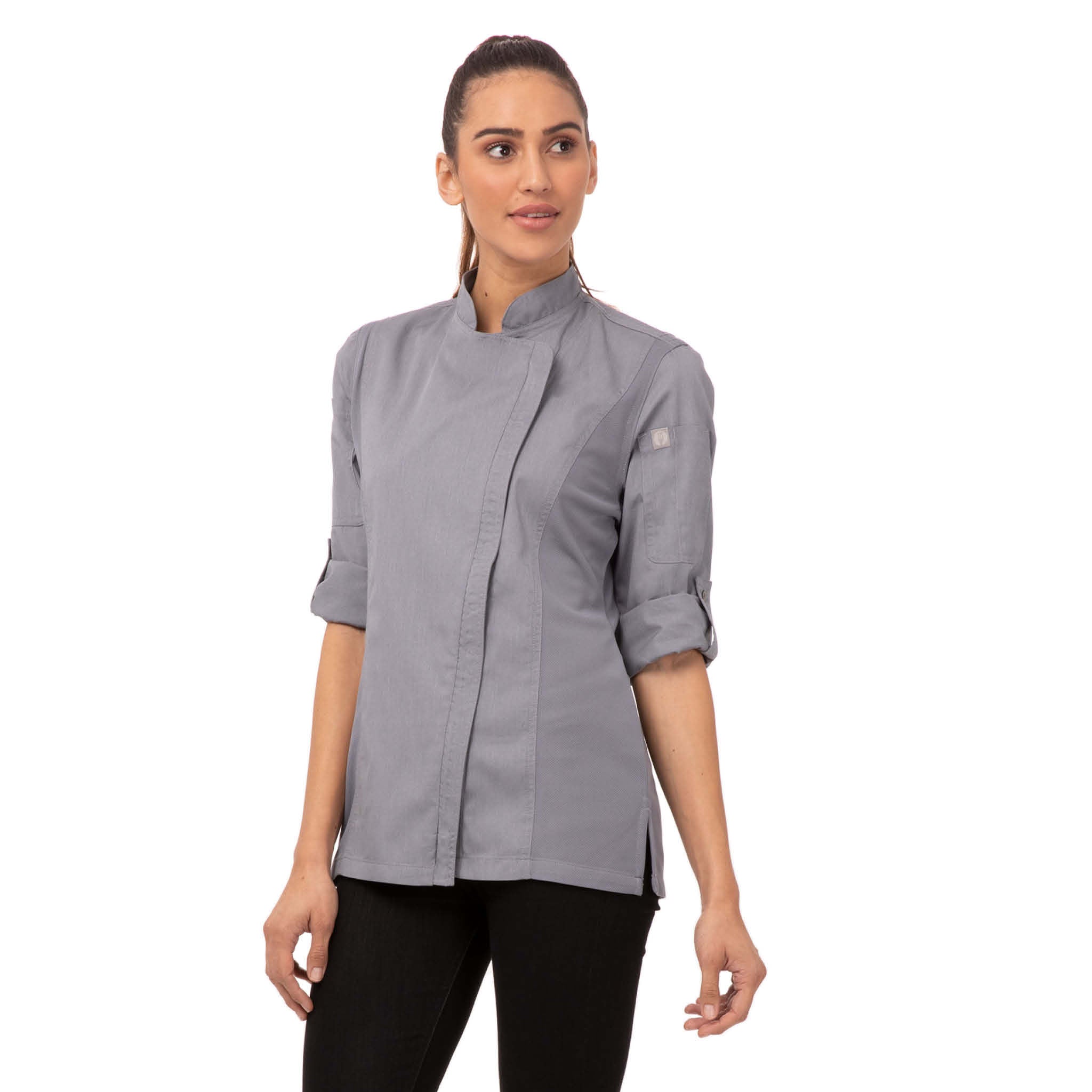 女性用・グレー・ジッパーコックコート「ハートフォード」｜Chef Works