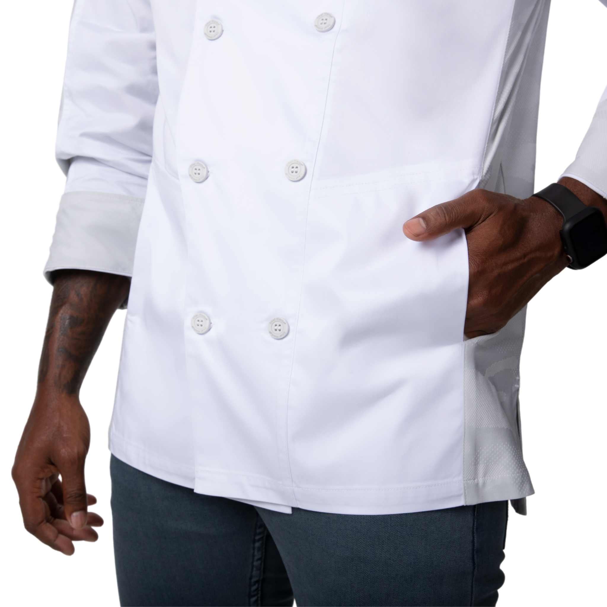 Chef Works (シェフワークス) メンズ モハーベ ホワイト カモフラージュ柄メッシュ搭載 長袖 コックコート
