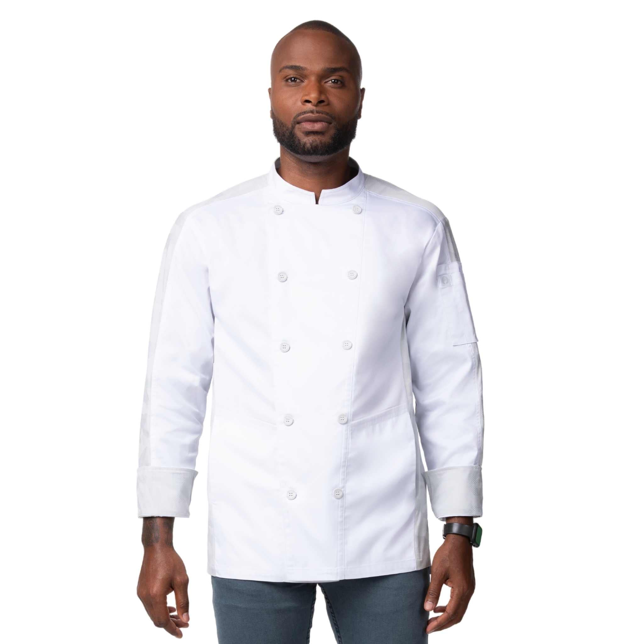 Chef Works (シェフワークス) メンズ モハーベ ホワイト カモフラージュ柄メッシュ搭載 長袖 コックコート