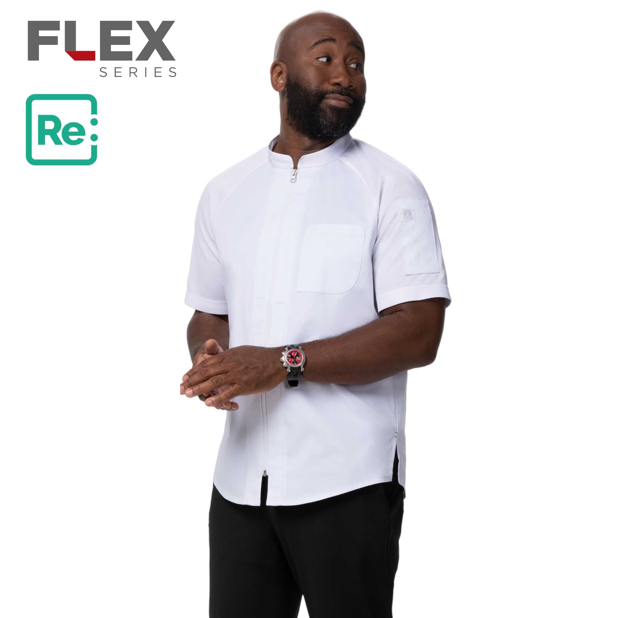 アルカディア」ホワイト 半袖 ジッパーコックコート｜Chef Works