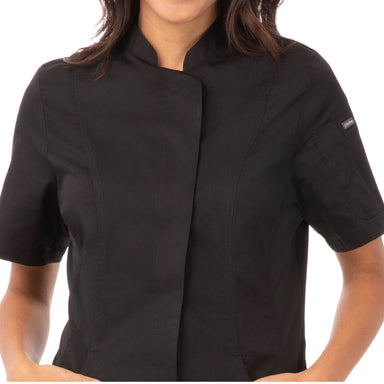 Chef Works (シェフワークス) レディース ロキシビィー ブラック 軽量半袖 スナップボタン コックコート