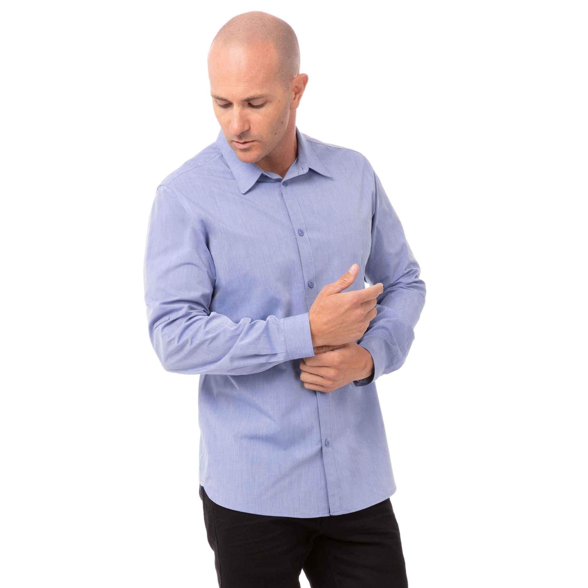 メンズ モダンシャンブレー ブルー 長袖 シャツ