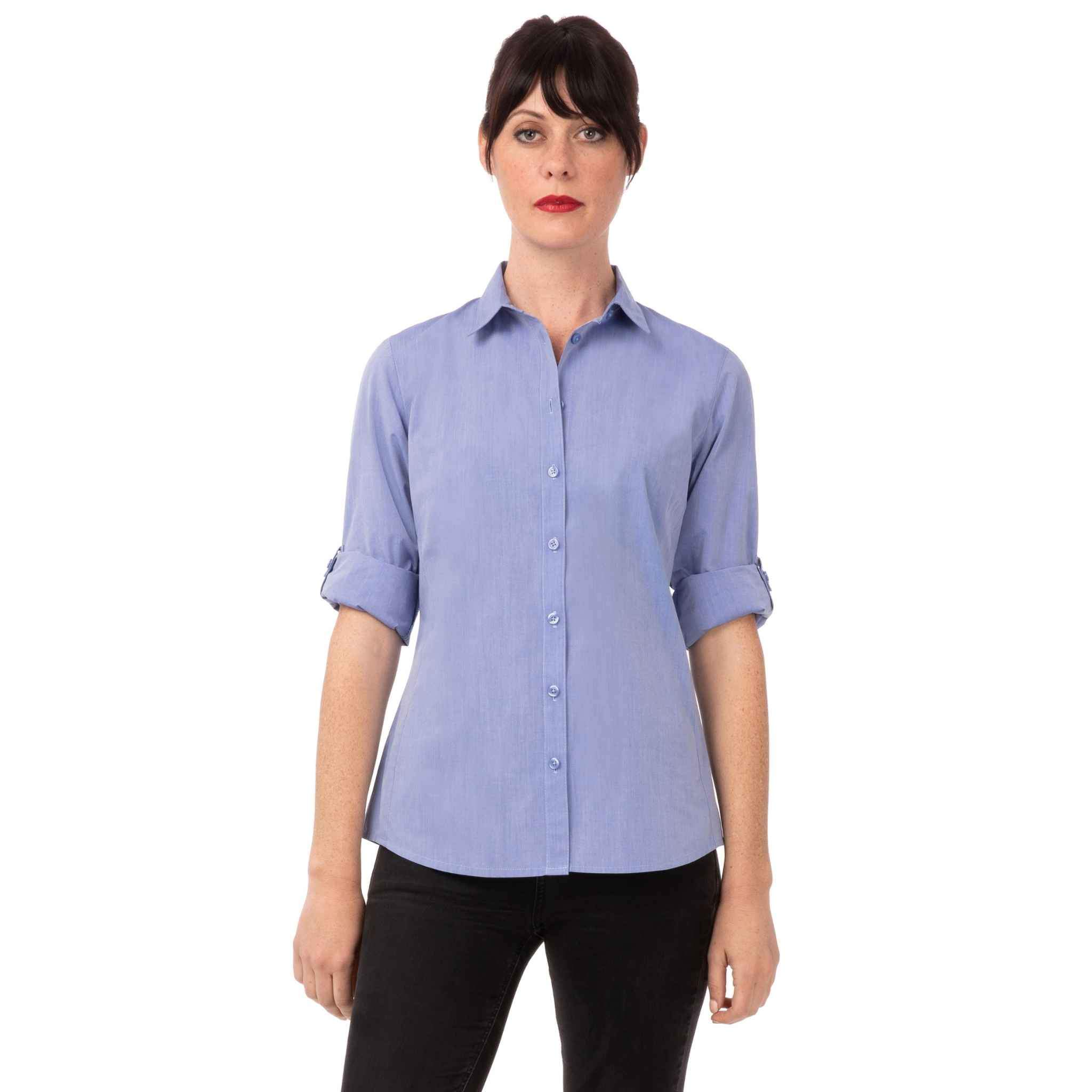 レディース モダンシャンブレー ブルー 長袖 シャツ