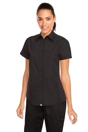 女性用半袖シャツ「ユニバーサル」ブラック｜飲食店制服｜Chef Works