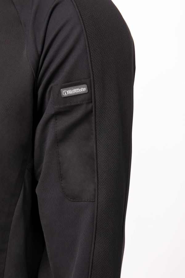 バレンシア ブラック 軽量ストレッチ 長袖 スナップボタン コックコート