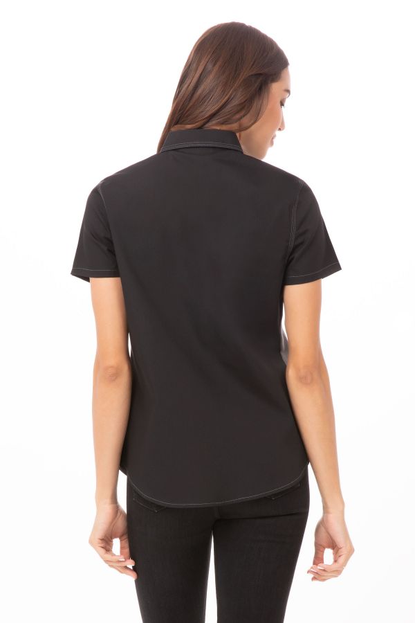 レディース ユニバーサルコントラスト   ブラック/グレー 半袖 コックシャツ